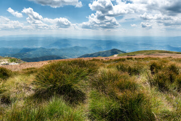 Mountain landscape view. Mountain layers landscape. Meadows and mountains landscape. Blue mountains layers landscape. Top of the Mountains