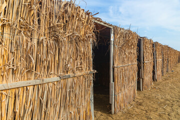 Pergolas made of thin bamboo on the beach