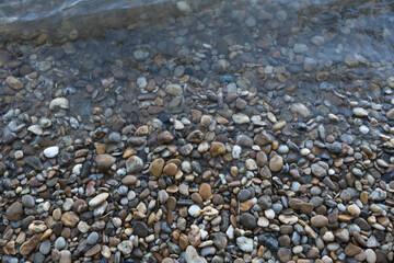 Stones on the beach Danube river Bratislava, Decorative stone wallpaper with nature texture