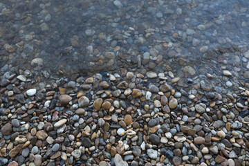 Stones on the beach Danube river Bratislava, Decorative stone wallpaper with nature texture