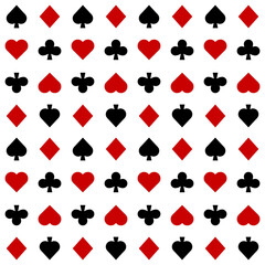 Seamless pattern with Playing card suits. Hearts, Spades, Diamonds, Clubs. Endless background. Vector illustration.