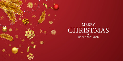 Merry Christmas and Happy New Year background. Celebration background template with ribbons. luxury greeting rich card.