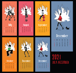 Vector of 2021 new year calendar with fashion women in sketch style.