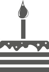 Cake with a candle on a white plate. Vector black and white illustration. Great for labels, menus, posters, banners, vouchers, coupons, business promotion and more.
