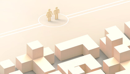 Abstract  Creative idea and Geometric Shape Inspiration paper art style and Business concepts with  people  on Yellow background - 3d rendering