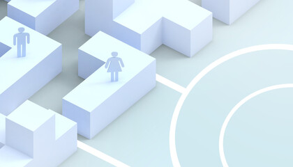 Obraz premium Abstract Creative idea and Geometric Shape Inspiration paper art style and Business concepts with people on blue background - 3d rendering