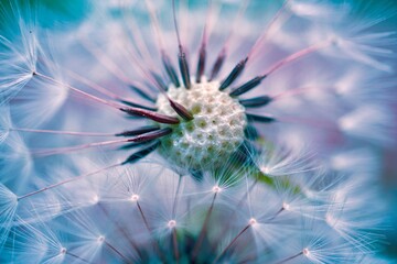 beautiful dandelion flower seed, abstract and blue background,