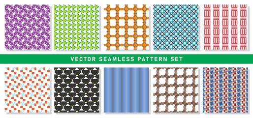 Vector seamless pattern texture background set with geometric shapes