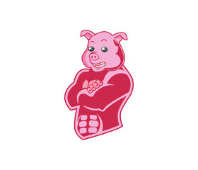 pig superhero character vector, smiling face of pig