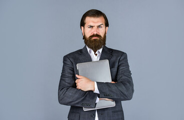 this is my computer. handsome ceo hold computer. boss and employee. agile business. online...