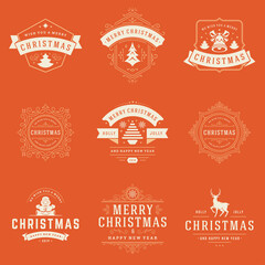 Merry Christmas labels and badges vector design elements set