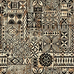 Wallpaper murals Beige Hawaiian style tapa cloth motifs tribal fabric vintage vector seamless pattern 