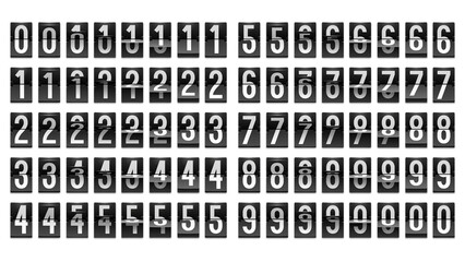 Numbers from Black Mechanical Scoreboard; Flip countdown clock counter; White digit on black board; Countdown flip board with Scoreboard