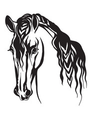 Abstract contour portrait of line black horse