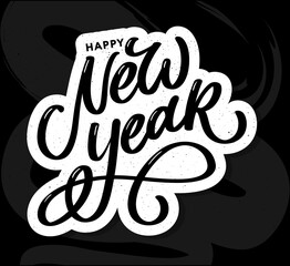 Happy New Year 2021 Beautiful greeting card poster with calligraphy black text word gold fireworks. Hand drawn design elements. Handwritten modern brush lettering white background isolated vector