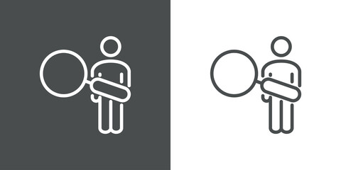 Concepto búsqueda de empleo. Icono plano lineal hombre con lupa en fondo gris y fondo blanco © teracreonte