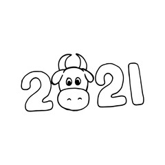 Doodle 2021. Symbol of the year in vector. Image for web, print, holiday posters and cards. Christmas and New Year.