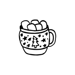 Doodle cups with marshmallows. Image for web, print, holiday posters and cards.