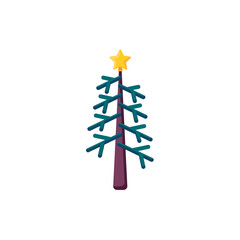 Fototapeta na wymiar Xmas tree with star flat icon, vector sign, Christmas tree colorful pictogram isolated on white. Symbol, logo illustration. Flat style design