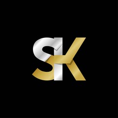 SK initial letter logo, simple shade, gold silver color