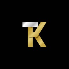 TK initial letter logo, simple shade, gold silver color
