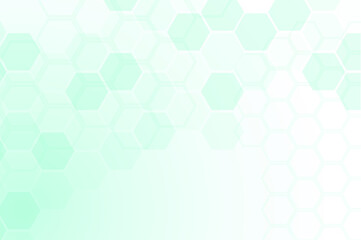 Green color of abstract healthy and medical background. Technology and science wallpaper template with hexagonal shape. Soft blue color medical banner. Modern template with space for text.