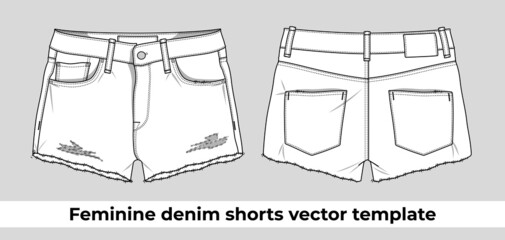 Feminine denim shorts vector template 