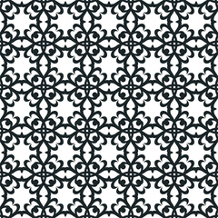 Seamless white background with black pattern in baroque style. Vector retro illustration. Islam, Arabic, Indian, ottoman motifs. Perfect for printing on fabric or paper.