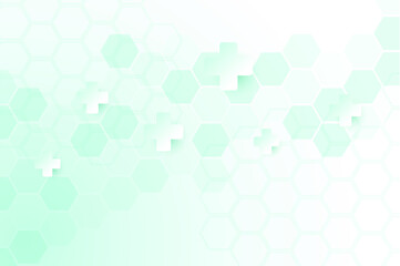 Green color of abstract healthy and medical background. Technology and science wallpaper template with hexagonal shape. Soft blue color medical banner. Modern template with space for text.