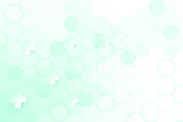 Green color of abstract healthy and medical background. Technology and science wallpaper template with hexagonal shape. Soft blue color medical banner. Modern template with space for text.