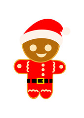 Gingerbread man in a New Year's suit on a white background. Vector illustration in a flat style. Christmas decoration, winter holiday, cooking, new year's eve, food, sylvester.