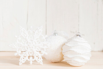 Christmas white ornaments with copy space