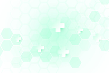 Green color of abstract healthy and medical background. Technology and science wallpaper template with hexagonal shape. Soft blue color medical banner. Modern template with space for text.