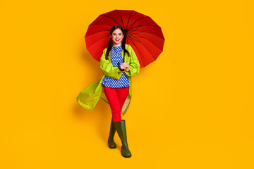 Full length body size view of her she nice attractive fashionable cheerful cheery content girl...