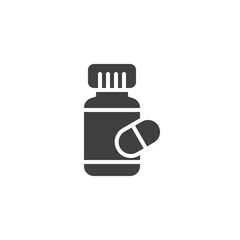 Medical pill bottle vector icon. filled flat sign for mobile concept and web design. Medicine bottle glyph icon. Pharmacy symbol, logo illustration. Vector graphics