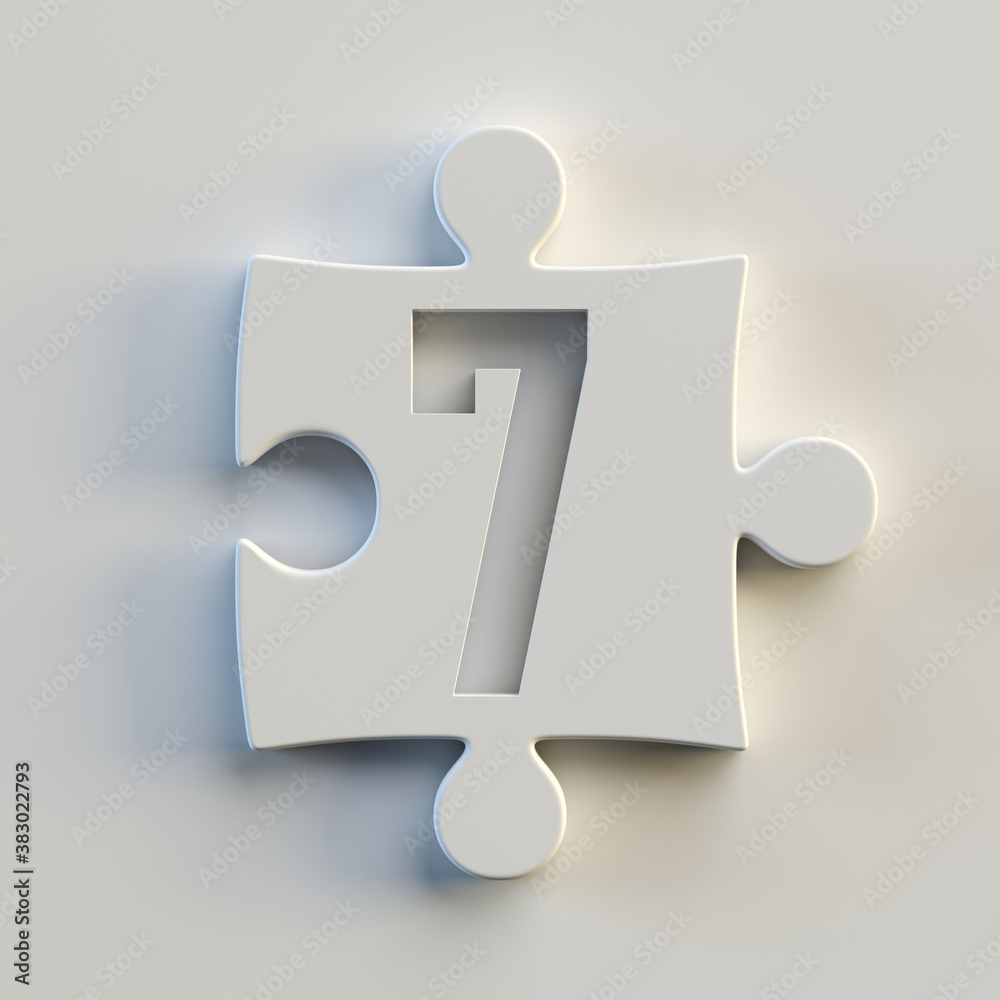 Fototapete jigsaw font 3d rendering, puzzle piece number 7
