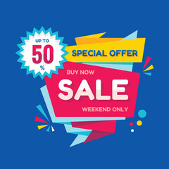 Sale - vector creative banner illustration. Abstract concept discount promotion layout on white background. Special offer sticker in origami style. Design elements. 