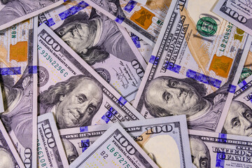 Background of the many american one hundred dollar banknotes