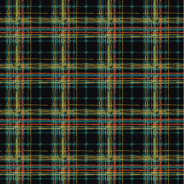 Grunge Scottish Tartan Plaid Vintage Fabric Abstract Vector Seamless Pattern