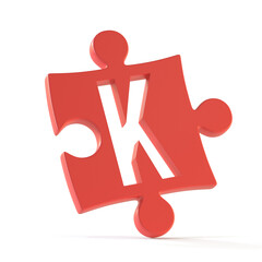 Jigsaw font 3d rendering, puzzle piece letter K