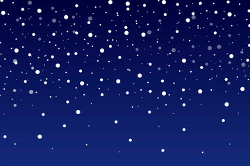 Blue bokeh background. Glowing circles in the sky. Snow texture. Blurry white spots on a dark canvas. Vector illustration. Stock image.