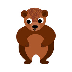 Cute cartoon bear in simple childish style. Nice woodland animal standing on its hind legs. Front view. Vector illustration.