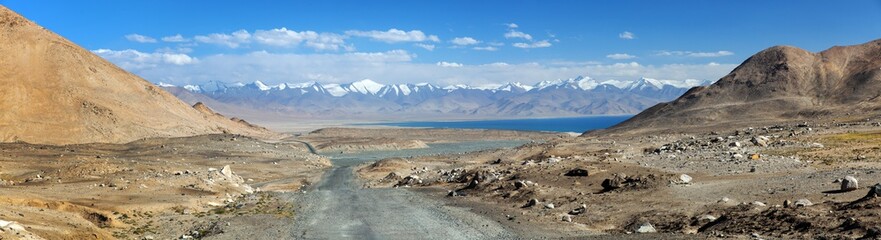 Pamir highway mountains Karakul lake in Tajikistan