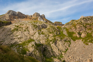 Fototapeta na wymiar Summer mountain landscape near Aguas Tuertas and Ibon De Estanes, Pyrenees, Spain