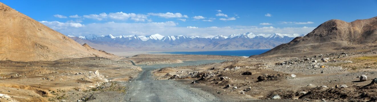 Pamir highway mountains Karakul lake in Tajikistan