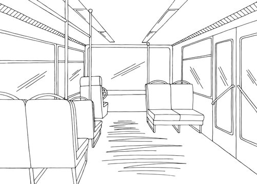 Bus Interior Graphic Black White Sketch Illustration Vector