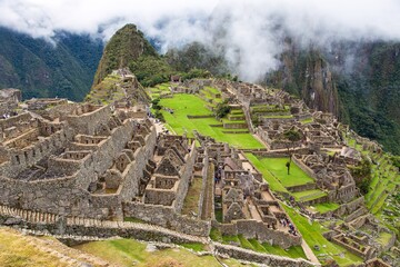 Machu Picchu, panoramic view of peruvian incan town