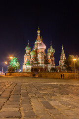 St. Basil's Cathedral on Red Square at night. One of the most popular attractions in Russia.