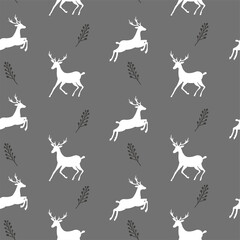 Obraz na płótnie Canvas Seamless pattern with deer. Winter background. Vector