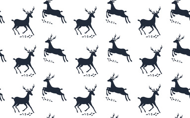 Seamless pattern with deer. Winter background. Vector